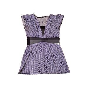 Maurices Womens Top S Purple Ribbon Tie Back Empire Waist Lined Tunic Cap Sleeve